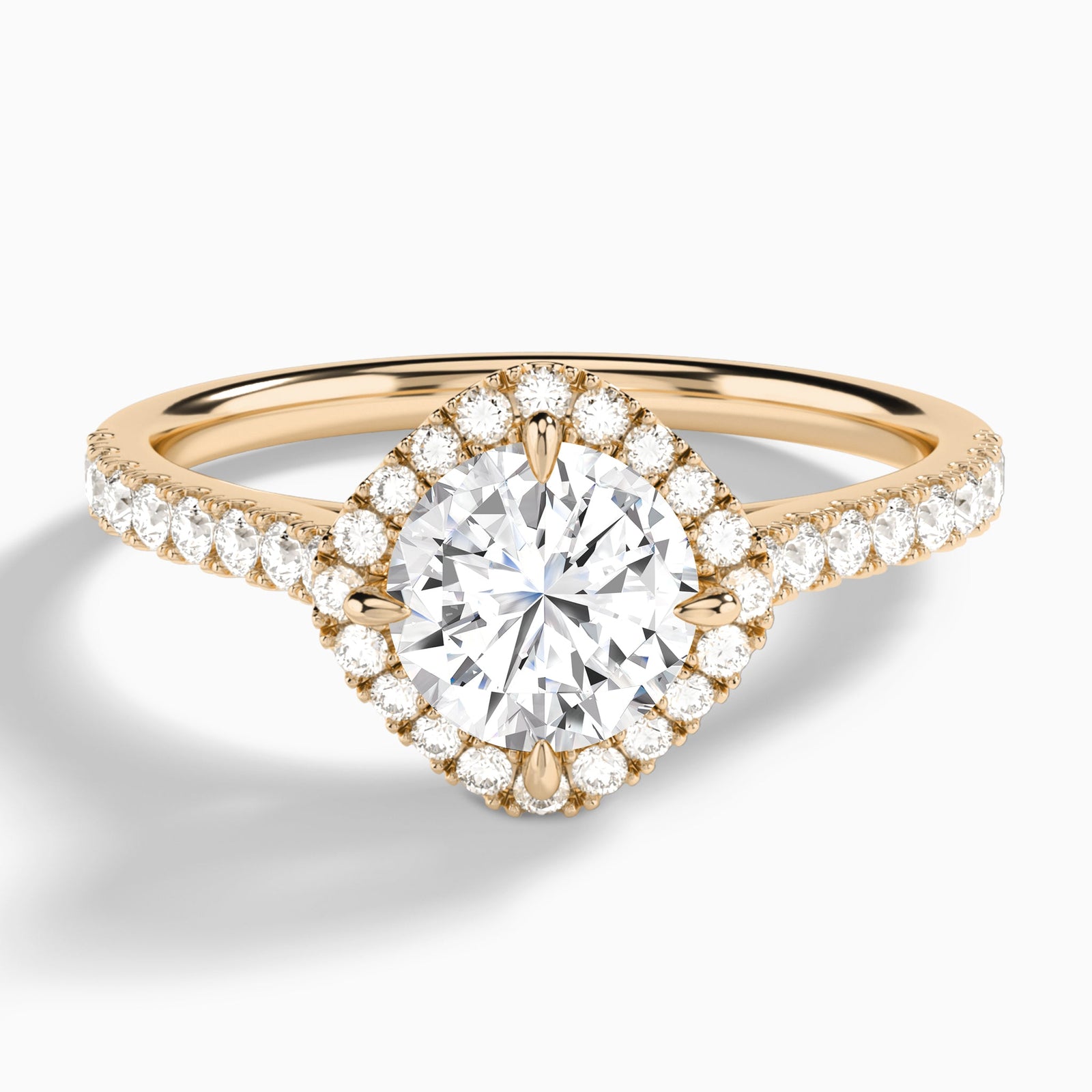 Round Amara Kite Set Halo Engagement Ring In 14K Rose Gold - Lucenjuri