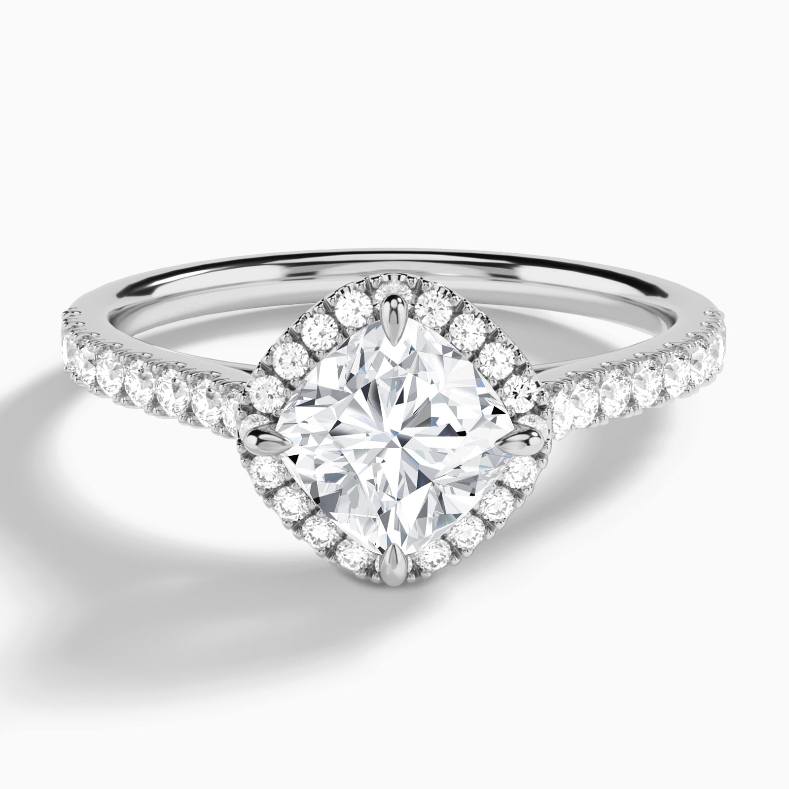 Cushion Amara Kite Set Halo Engagement Ring In 18K White Gold - Lucenjuri