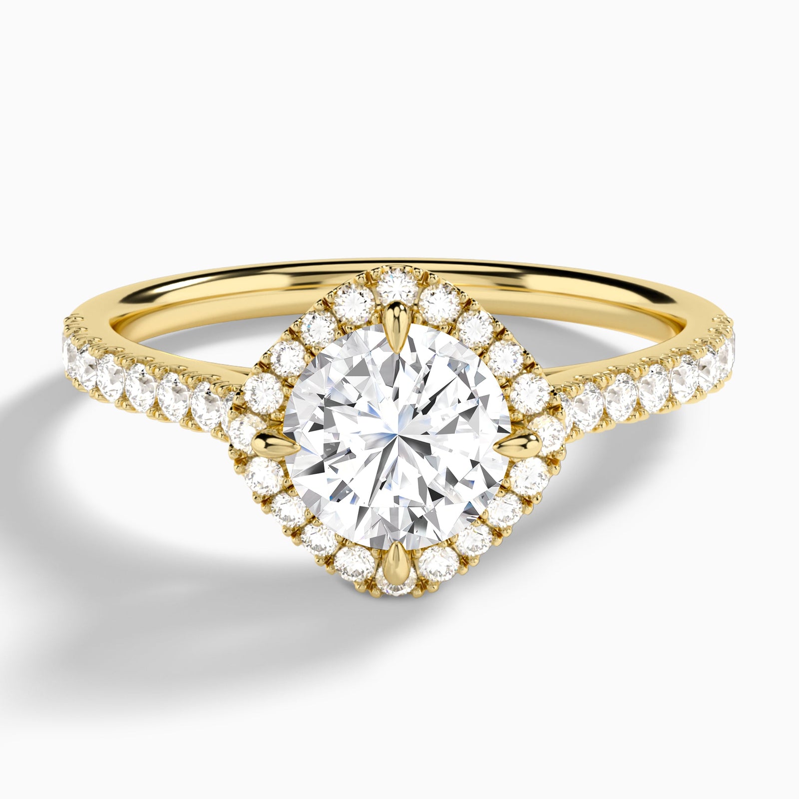 Round Amara Kite Set Halo Engagement Ring In 18K Yellow Gold - Lucenjuri