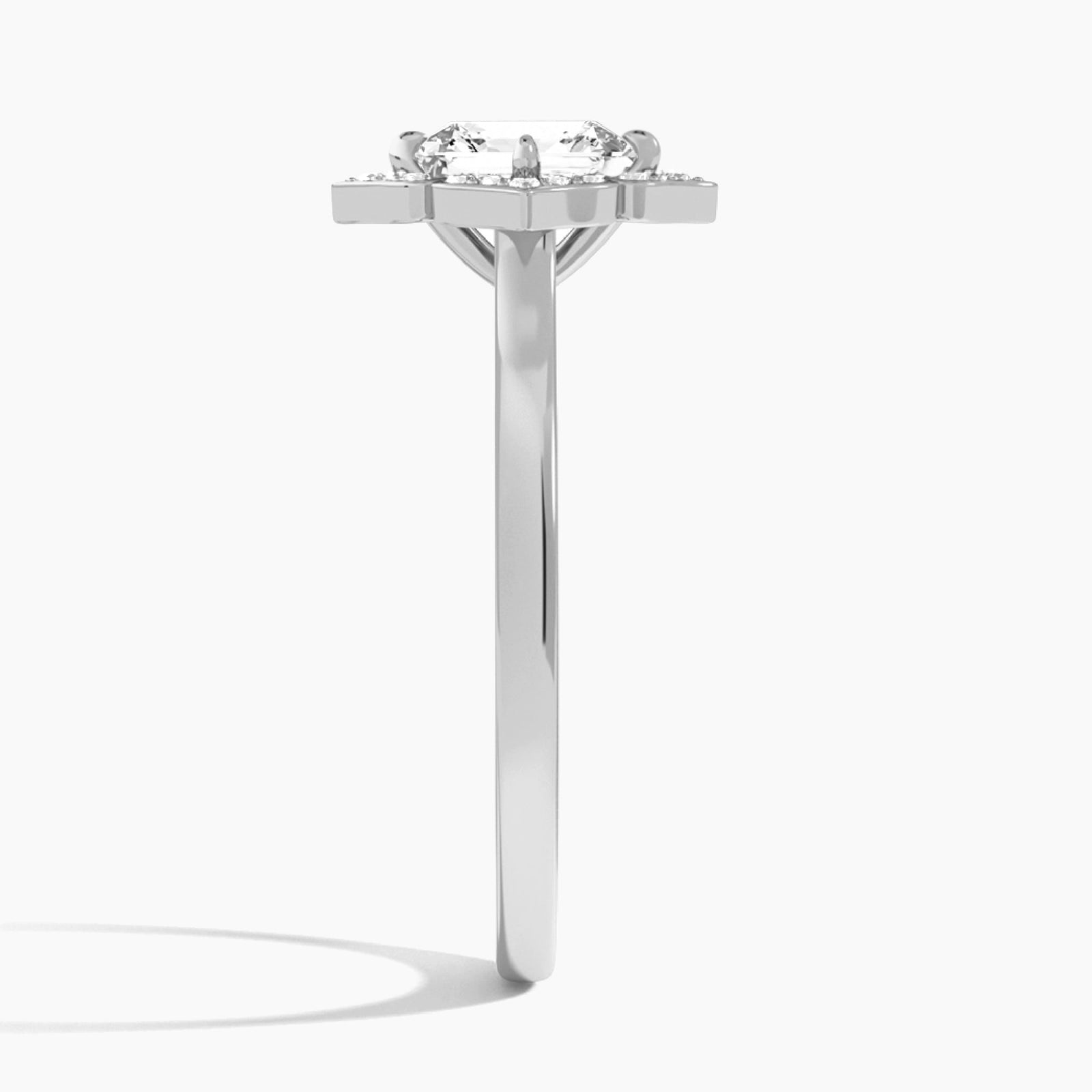 Asscher Compass Halo Lab Grown Diamond Engagement Ring In 18K White Gold, Side View
