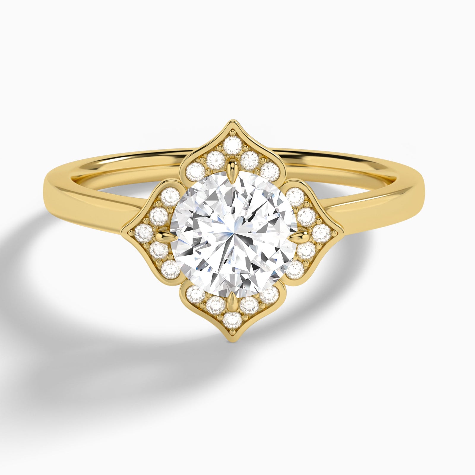 Round Compass Halo Lab Grown Diamond Engagement Ring In 18K Yellow Gold - Lucenjuri
