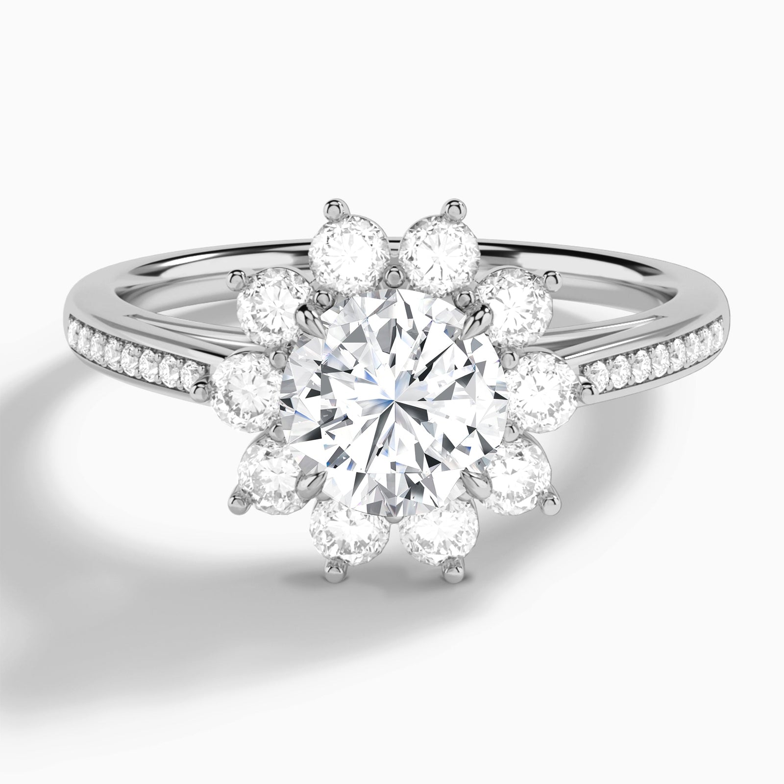 Round Celestia Halo Engagement Diamond Ring In Platinum - Lucenjuri