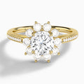 Round Celestia Halo Engagement Diamond Ring In 14K Yellow Gold - Lucenjuri