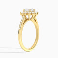Round Celestia Halo Engagement Diamond Ring In 14K Yellow Gold, Angle View