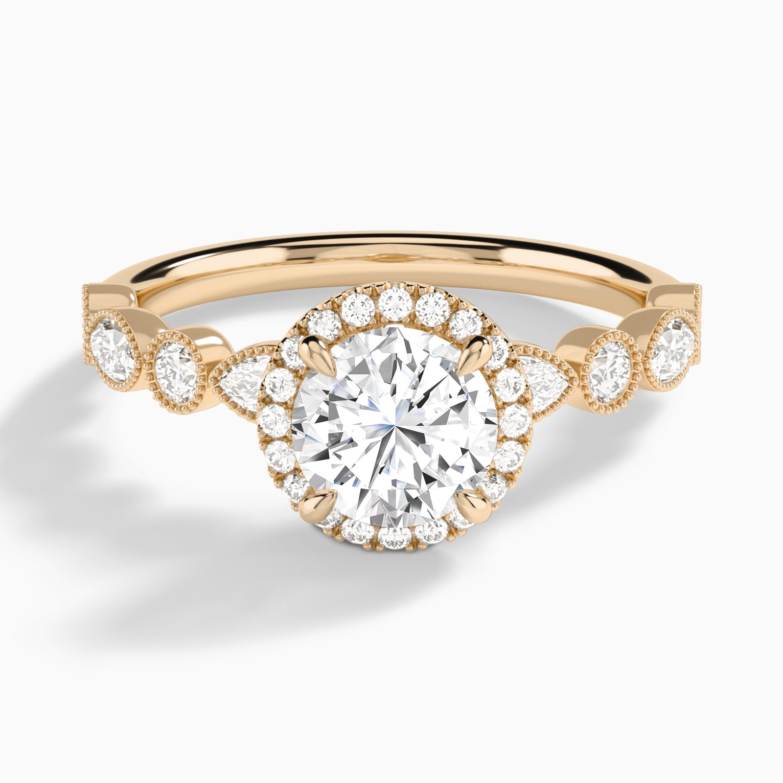 Round Honoria Halo Lab Grown Diamond Engagement Ring In 14K Rose Gold - Lucenjuri