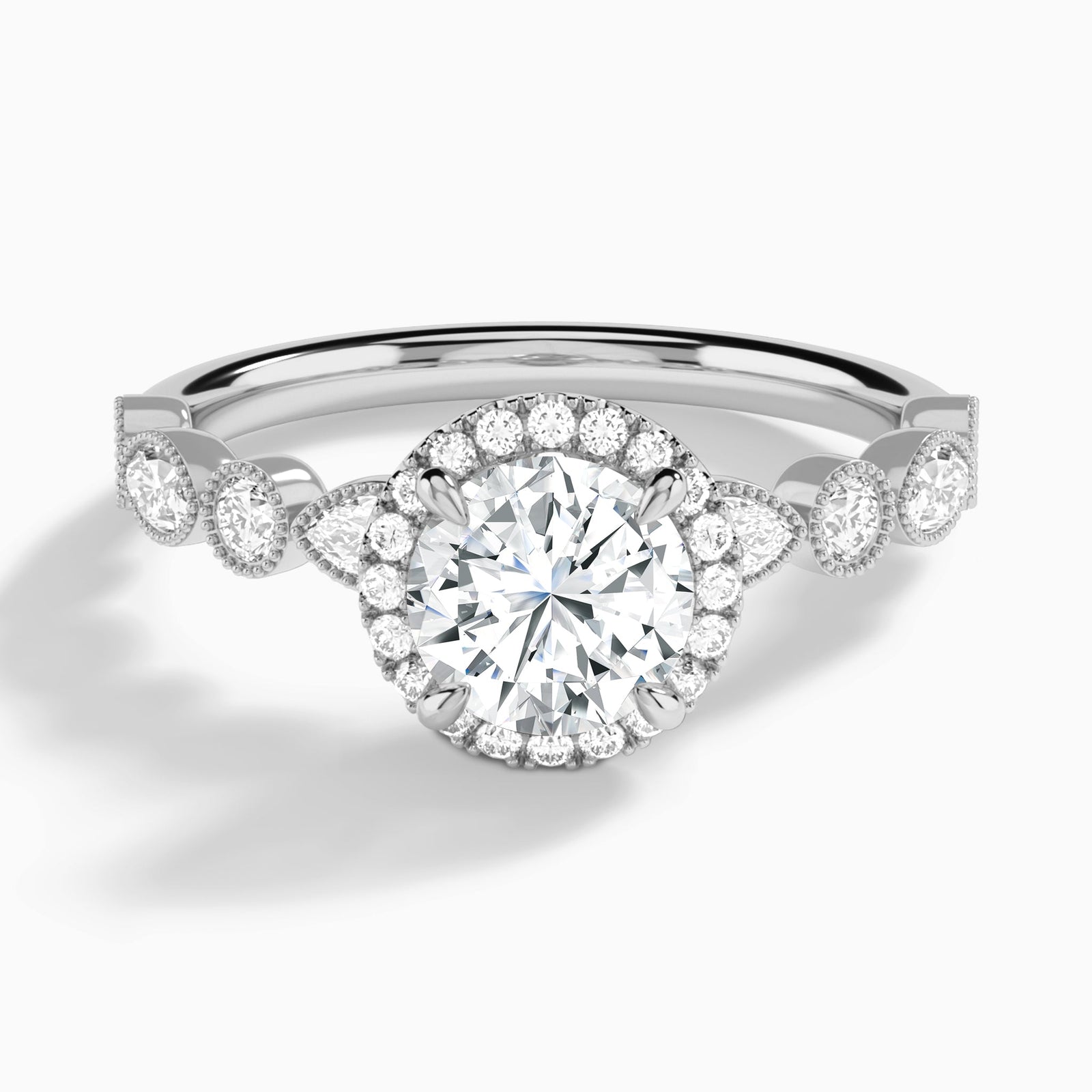 Round Honoria Halo Lab Grown Diamond Engagement Ring In 14K White Gold - Lucenjuri