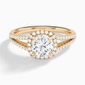 Round Halo Split Shank Lab Diamond Engagement Ring In 14K Rose Gold - Lucenjuri