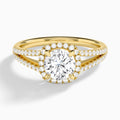 Round Halo Split Shank Lab Diamond Engagement Ring In 14K Yellow Gold - Lucenjuri