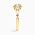 Round Halo Split Shank Lab Diamond Engagement Ring In 14K Yellow Gold, Side View