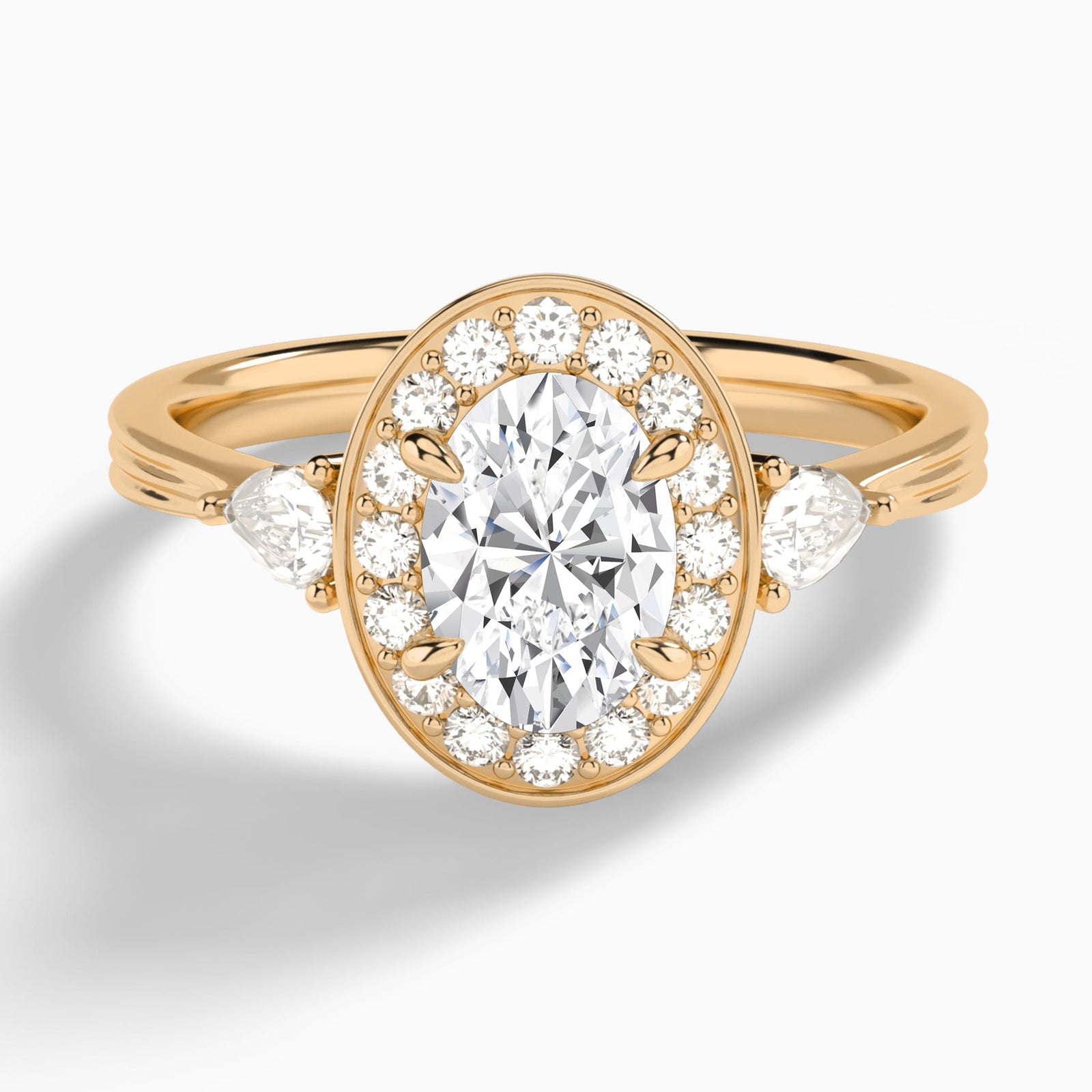 Oval Halo Shaped Side Stone Lab Diamond Engagement Ring In 14K Rose Gold - Lucenjuri