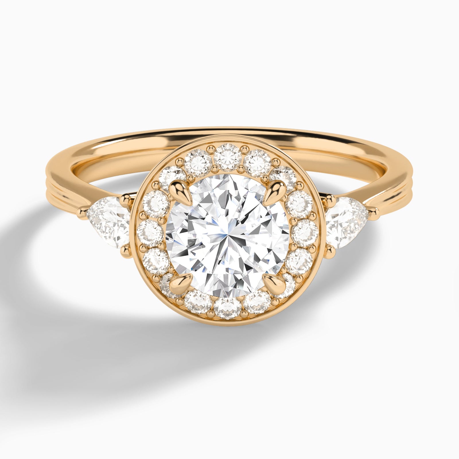 Round Halo Shaped Side Stone Lab Diamond Engagement Ring In 14K Rose Gold - Lucenjuri