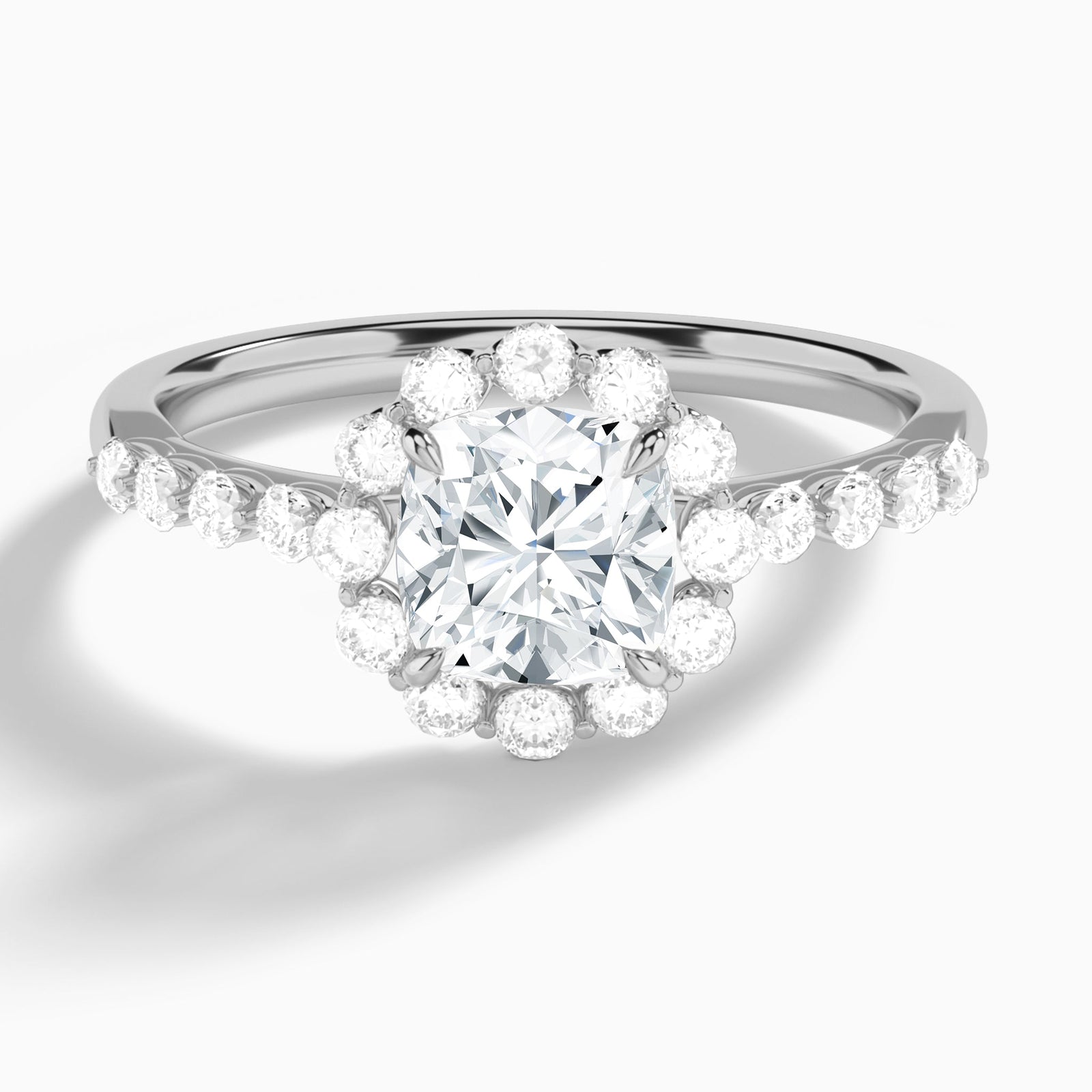 Cushion Luminous Halo Vintage Lab Diamond Engagement Ring In Platinum - Lucenjuri