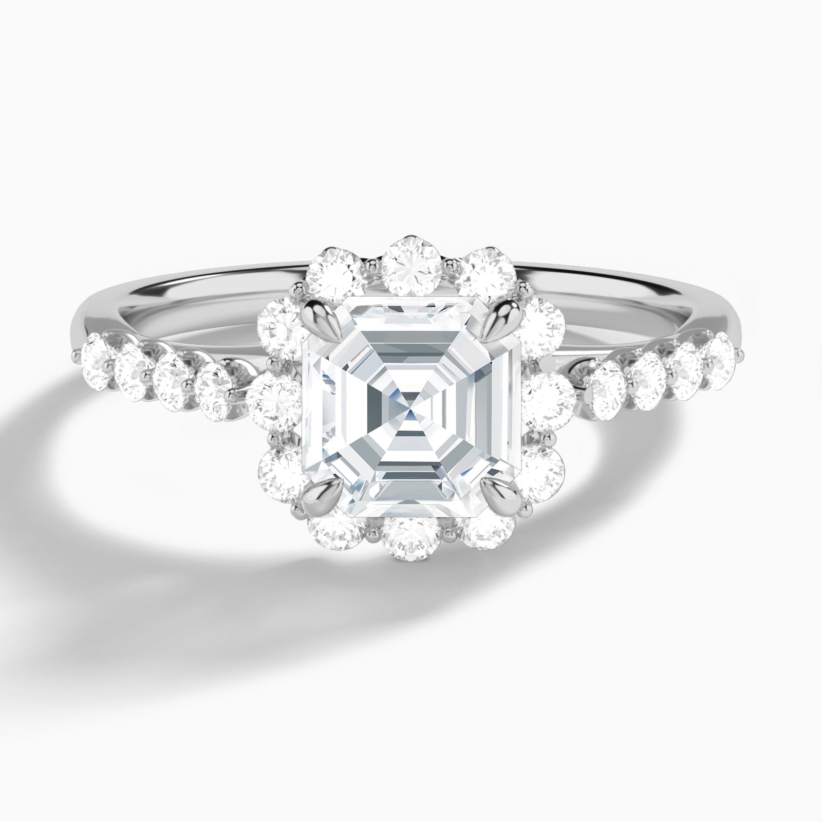 Asscher Luminous Halo Lab Diamond Engagement Ring In 18K White Gold - Lucenjuri