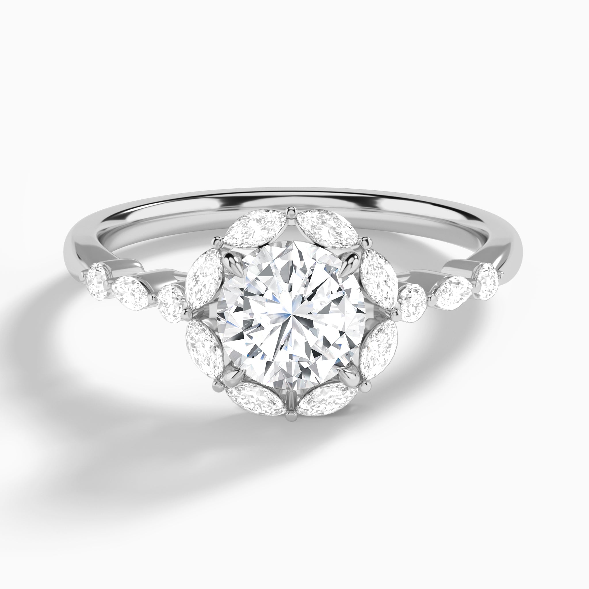 Round Seraphina Halo Lab Diamond Engagement Ring In 14K White Gold - Lucenjuri