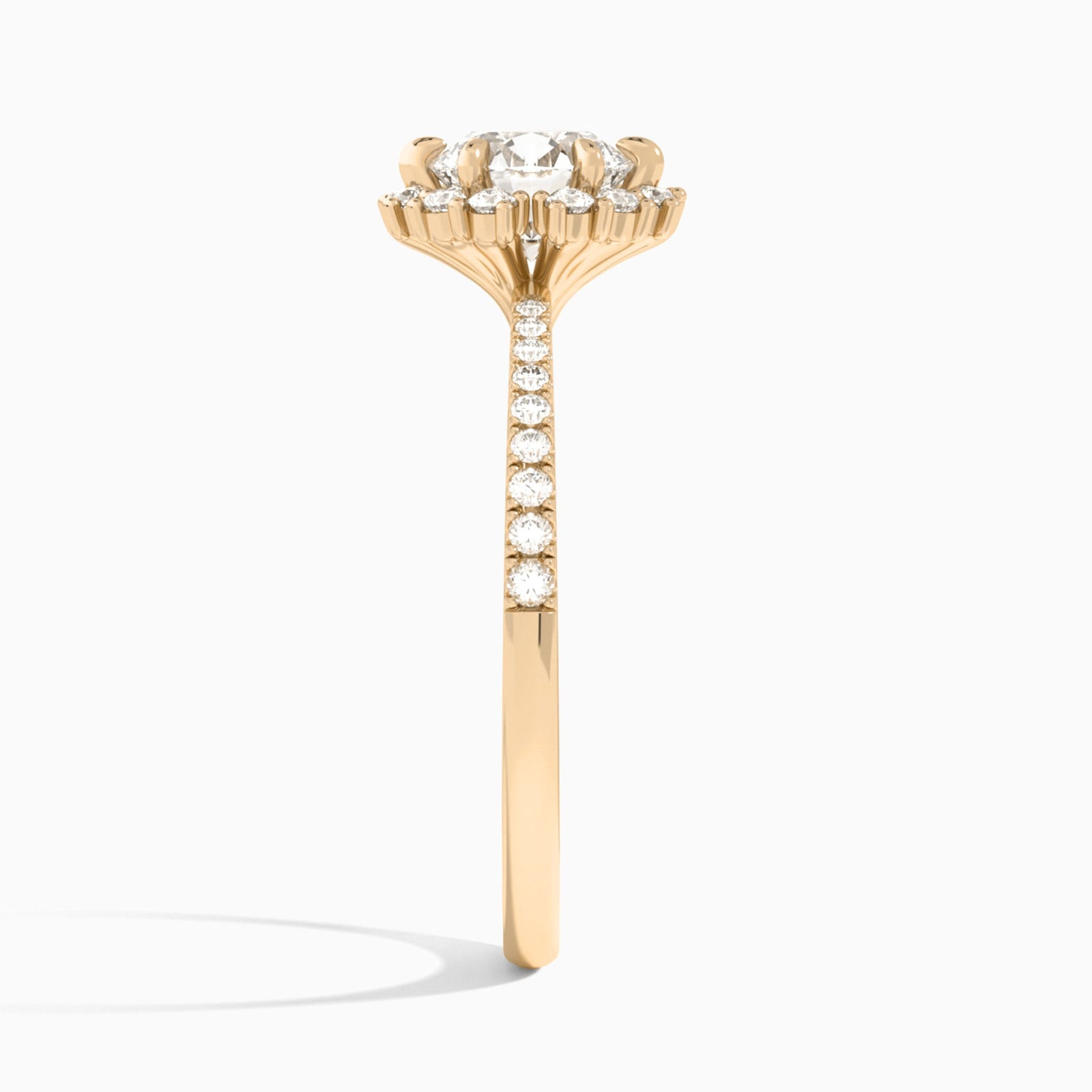 Round Lucinda Halo Lab Grown Diamond Engagement Ring In 14K Rose Gold, Side View