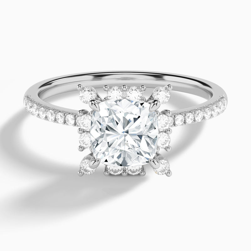 Cushion Lucinda Halo Lab Grown Diamond Engagement Ring In 14K White Gold - Lucenjuri