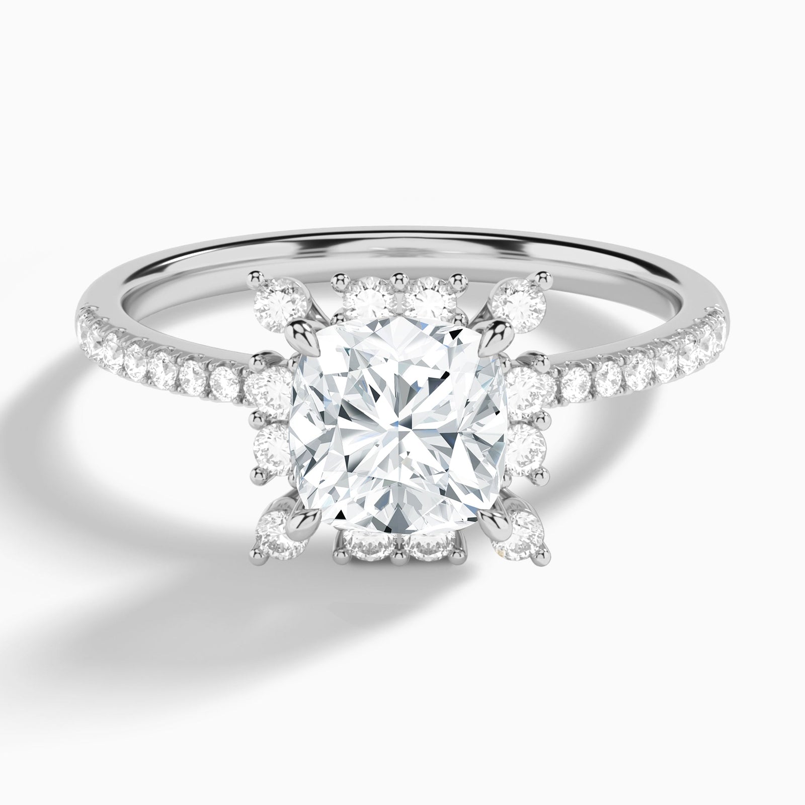 Cushion Lucinda Halo Lab Grown Diamond Engagement Ring In 14K White Gold - Lucenjuri