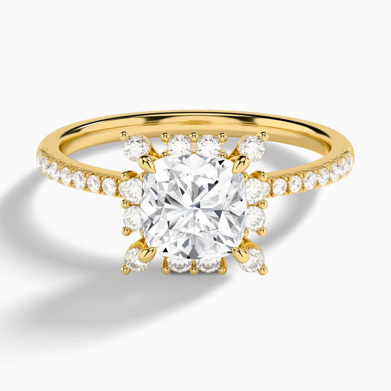 Cushion Lucinda Halo Lab Grown Diamond Engagement Ring In 14K Yellow Gold - Lucenjuri