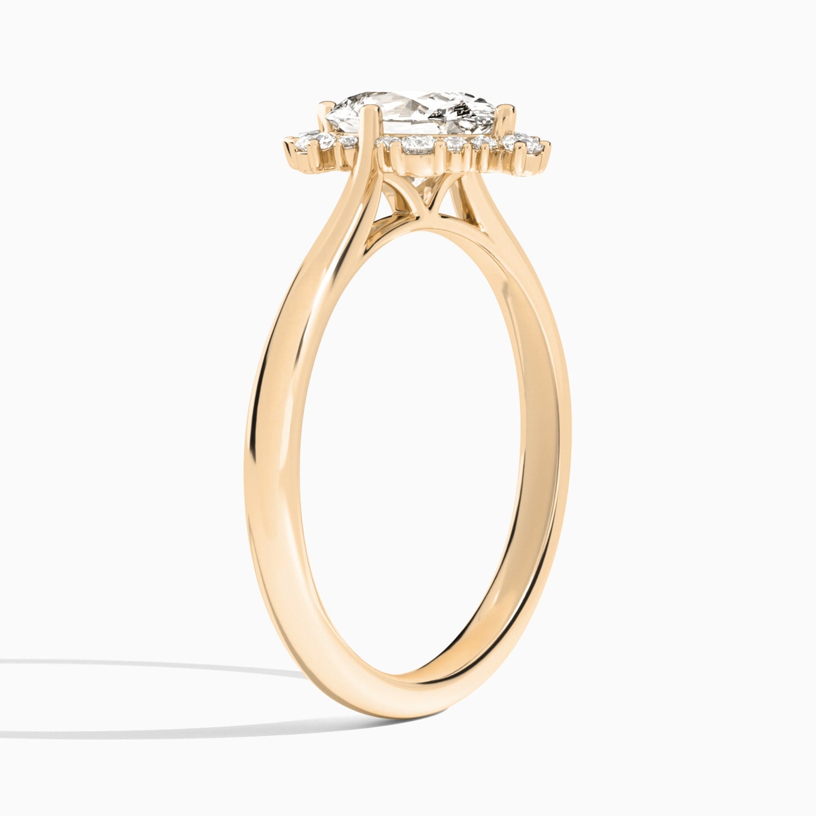 Oval Marguerite Lab Grown Diamond Engagement Ring In 14K Rose Gold, Angle View