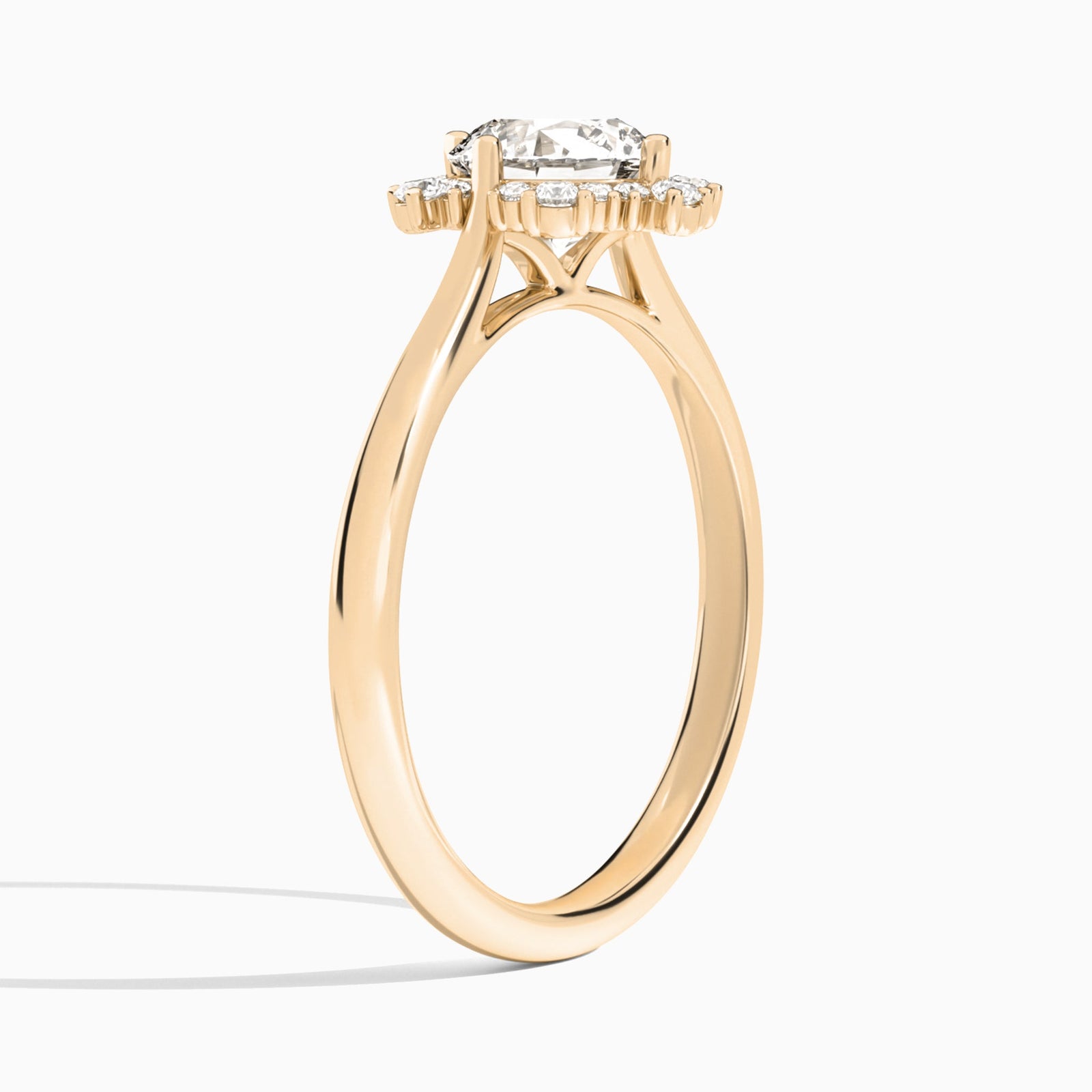 Round Marguerite Lab Grown Diamond Engagement Ring In 14K Rose Gold, Angle View