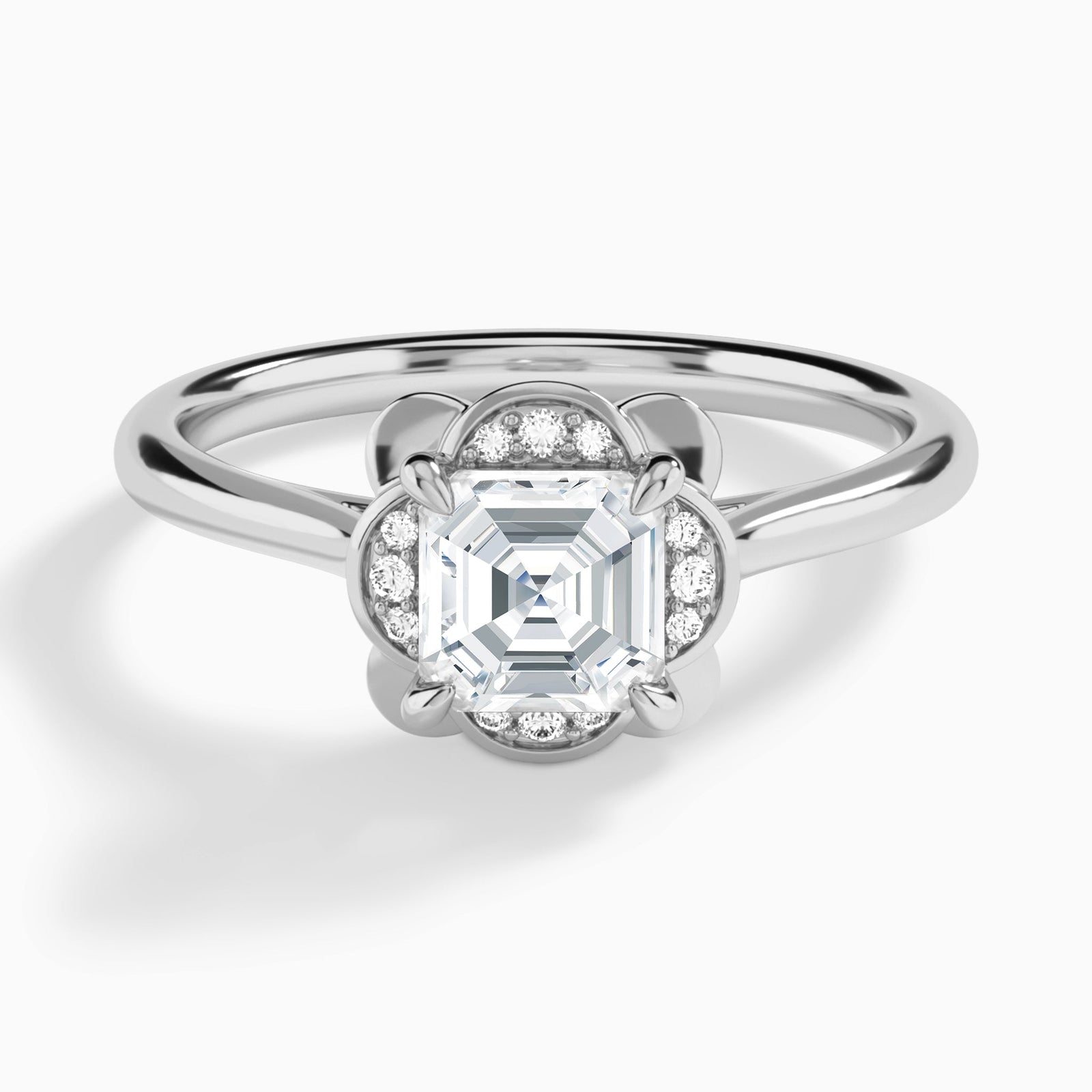 Asscher Rosalind Lab Grown Diamond Engagement Ring In 18K White Gold - Lucenjuri