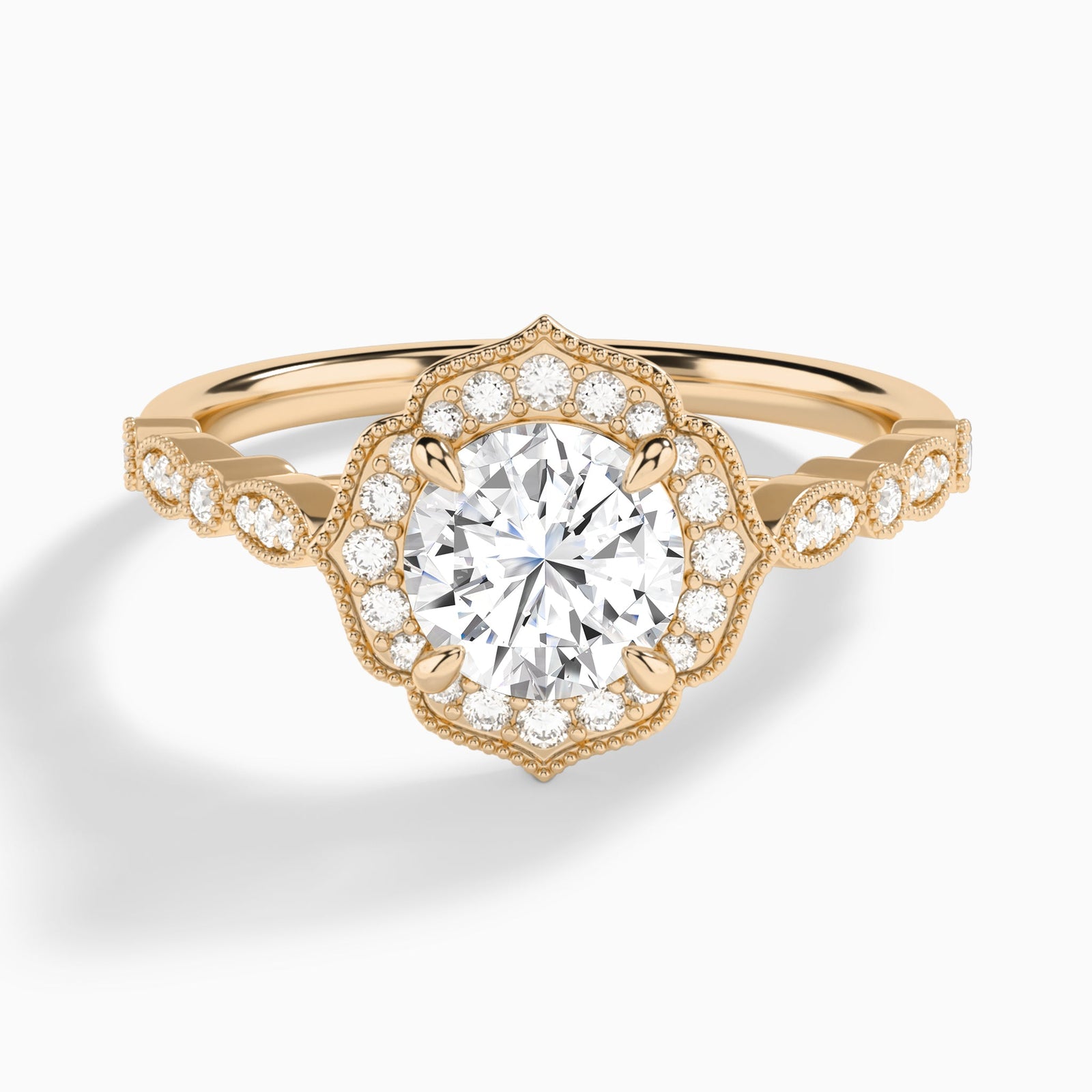Round Anastasia Vintage Halo Lab Diamond Engagement Ring In 14K Rose Gold - Lucenjuri