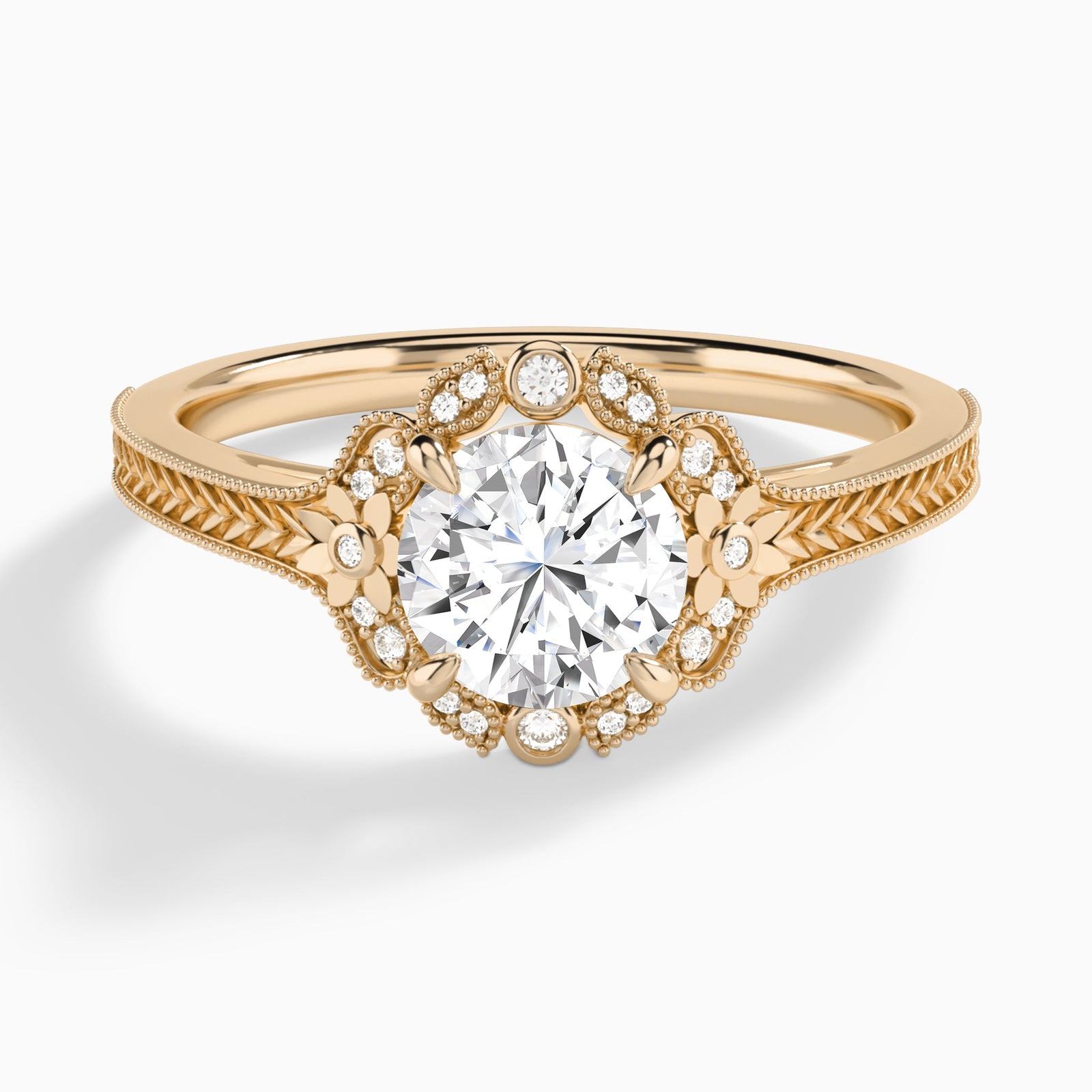 Round Arabella Halo Lab Grown Diamond Engagement Ring In 14K Rose Gold - Lucenjuri