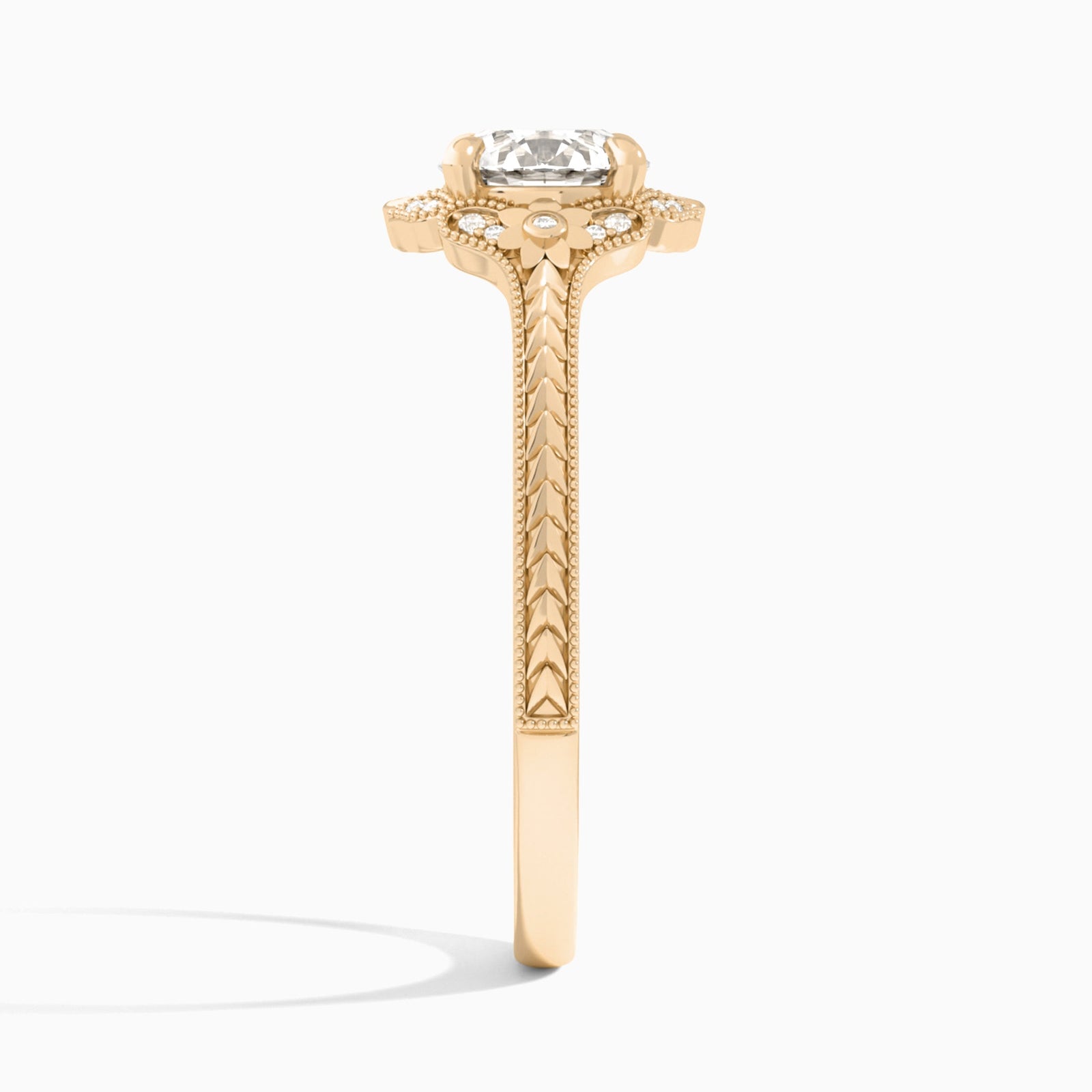 Round Arabella Halo Lab Grown Diamond Engagement Ring In 14K Rose Gold, Side View