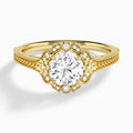 Round Arabella Halo Lab Diamond Engagement Ring In 14K Yellow Gold - Lucenjuri