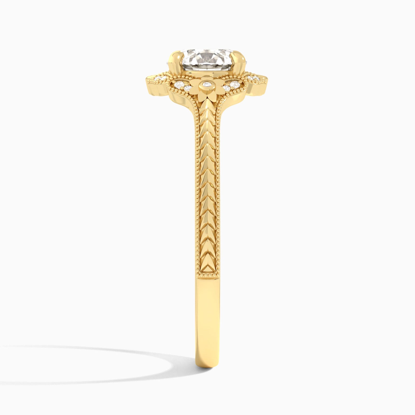 Round Arabella Halo Lab Diamond Engagement Ring In 14K Yellow Gold, Side View