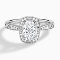 Oval Engraved Halo Lab Diamond Engagement Ring In 14K White Gold - Lucenjuri