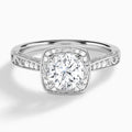 Round Engraved Halo Lab Diamond Engagement Ring In 14K White Gold - Lucenjuri