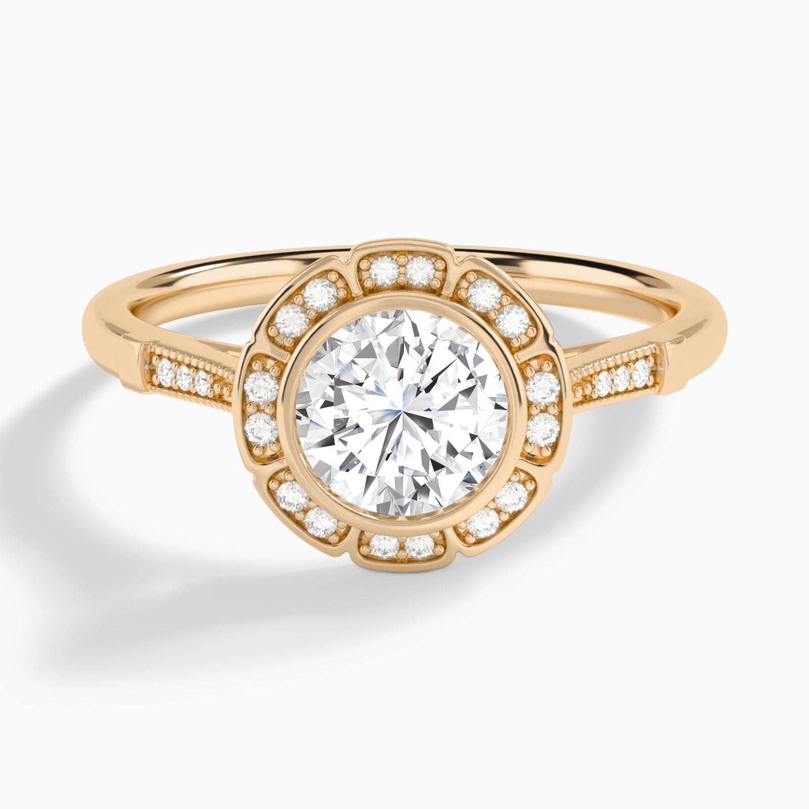 Round Mirabelle Antique Halo Lab Diamond Engagement Ring In 14K Rose Gold - Lucenjuri
