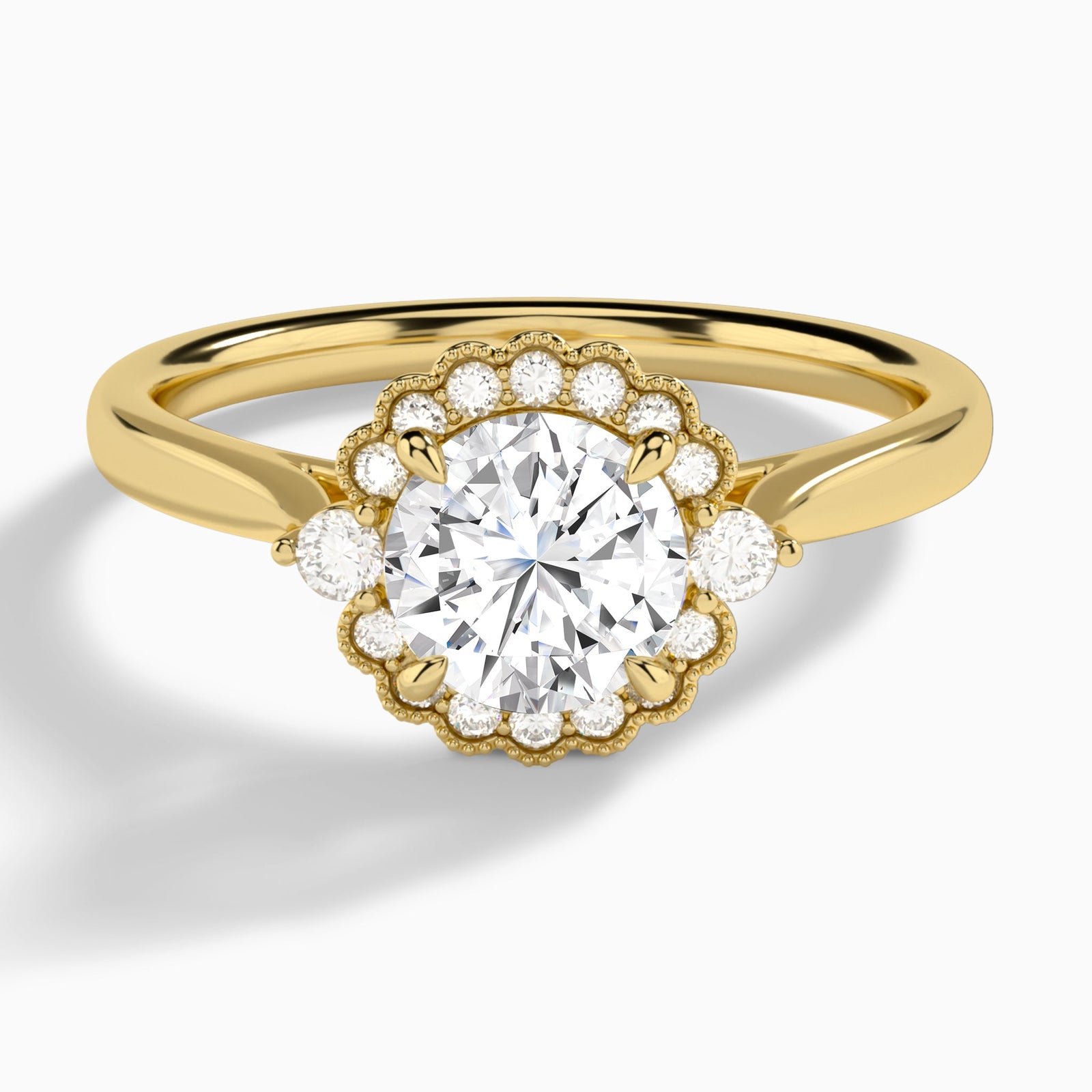 Round Melody Halo Lab Grown Diamond Engagement Ring In 18K Yellow Gold - Lucenjuri