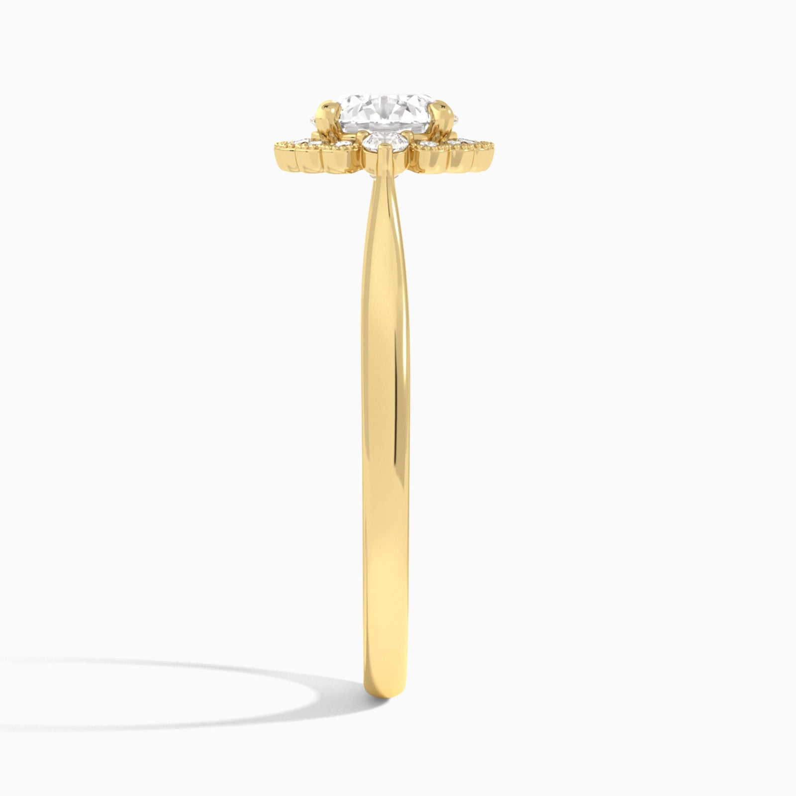 Round Melody Halo Lab Grown Diamond Engagement Ring In 18K Yellow Gold, Side View