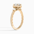 Cushion Luxe Three Stone Lab Diamond Engagement Ring In 14K Rose Gold, Angle View