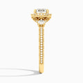 Cushion Luxe Three Stone Lab Diamond Engagement Ring In 14K Yellow Gold, Side View