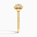 Round Luxe Three Stone Lab Diamond Engagement Ring In 18K Yellow Gold, Side View