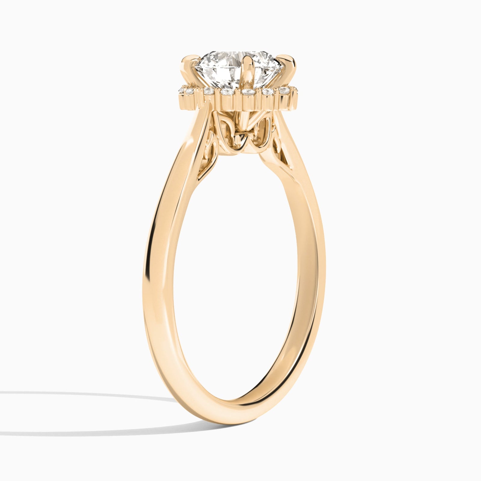 Round Clementine Halo Lab Diamond Engagement Ring In 14K Rose Gold, Angle View