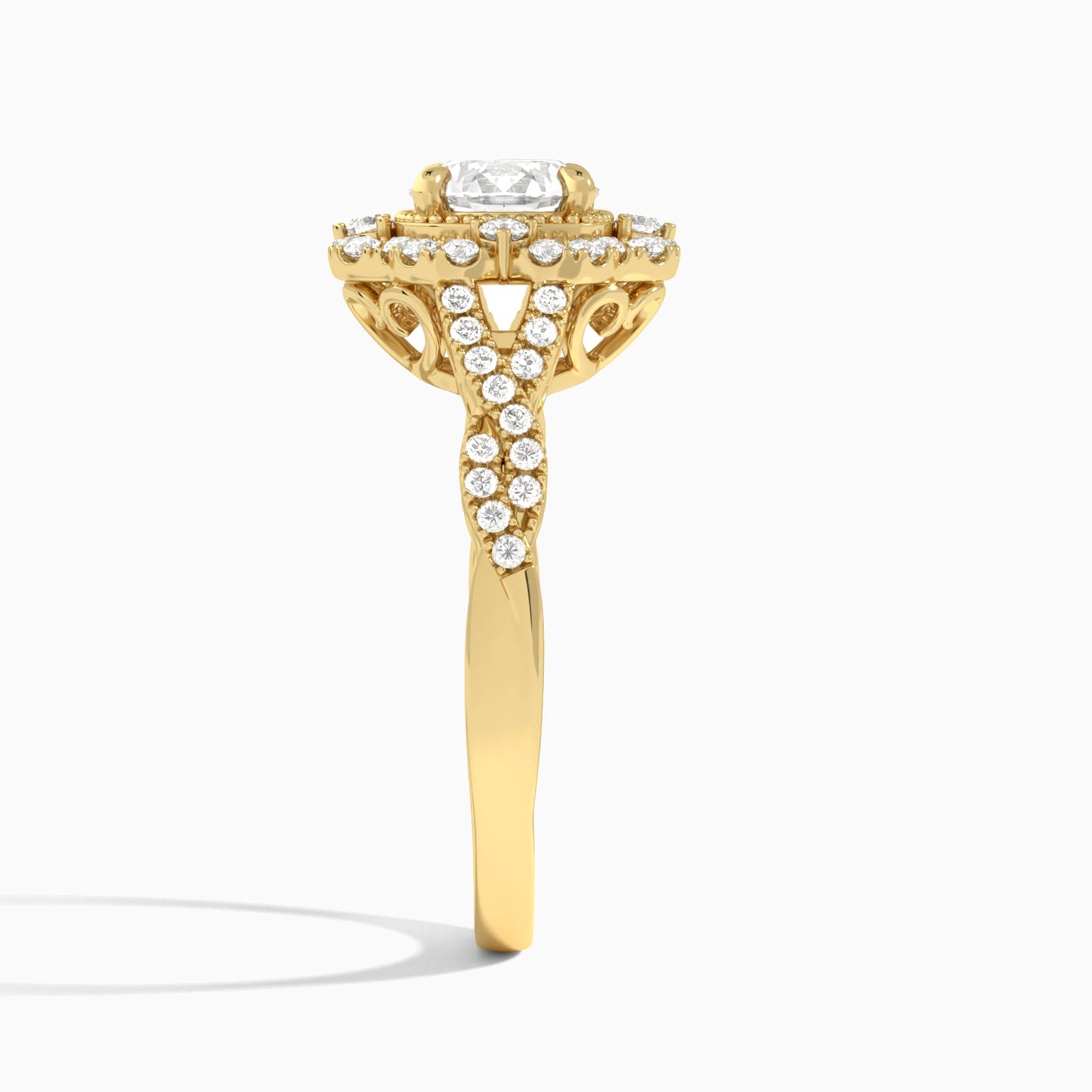 Round Vintage Halo Lab Diamond Engagement Ring In 14K Yellow Gold, Side View