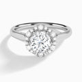 Round Hexagon Halo Lab Grown Diamond Engagement Ring In 14K White Gold - Lucenjuri