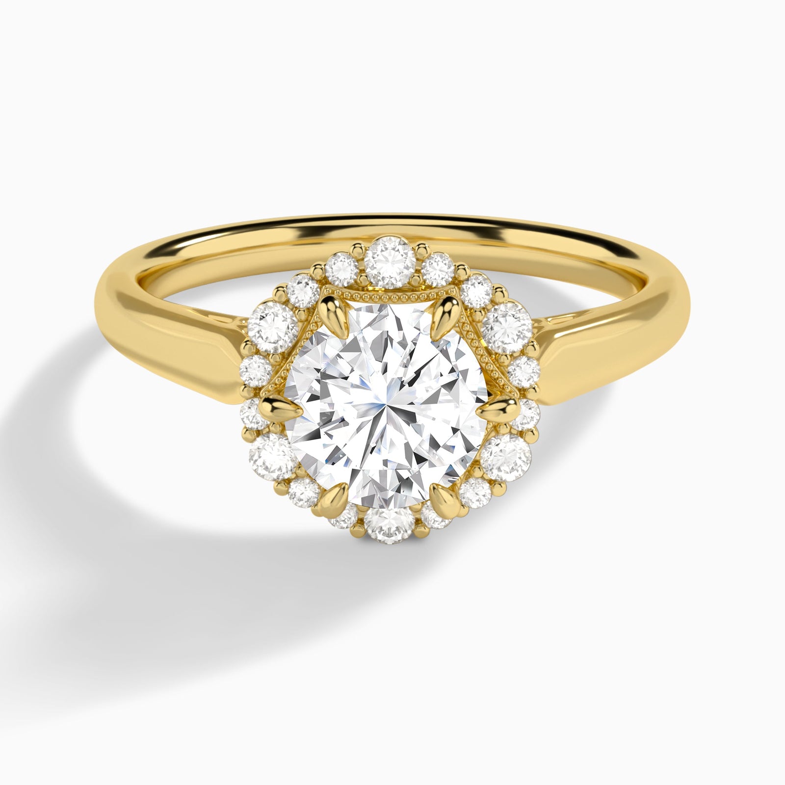 Round Hexagon Halo Lab Grown Diamond Engagement Ring In 14K Yellow Gold - Lucenjuri