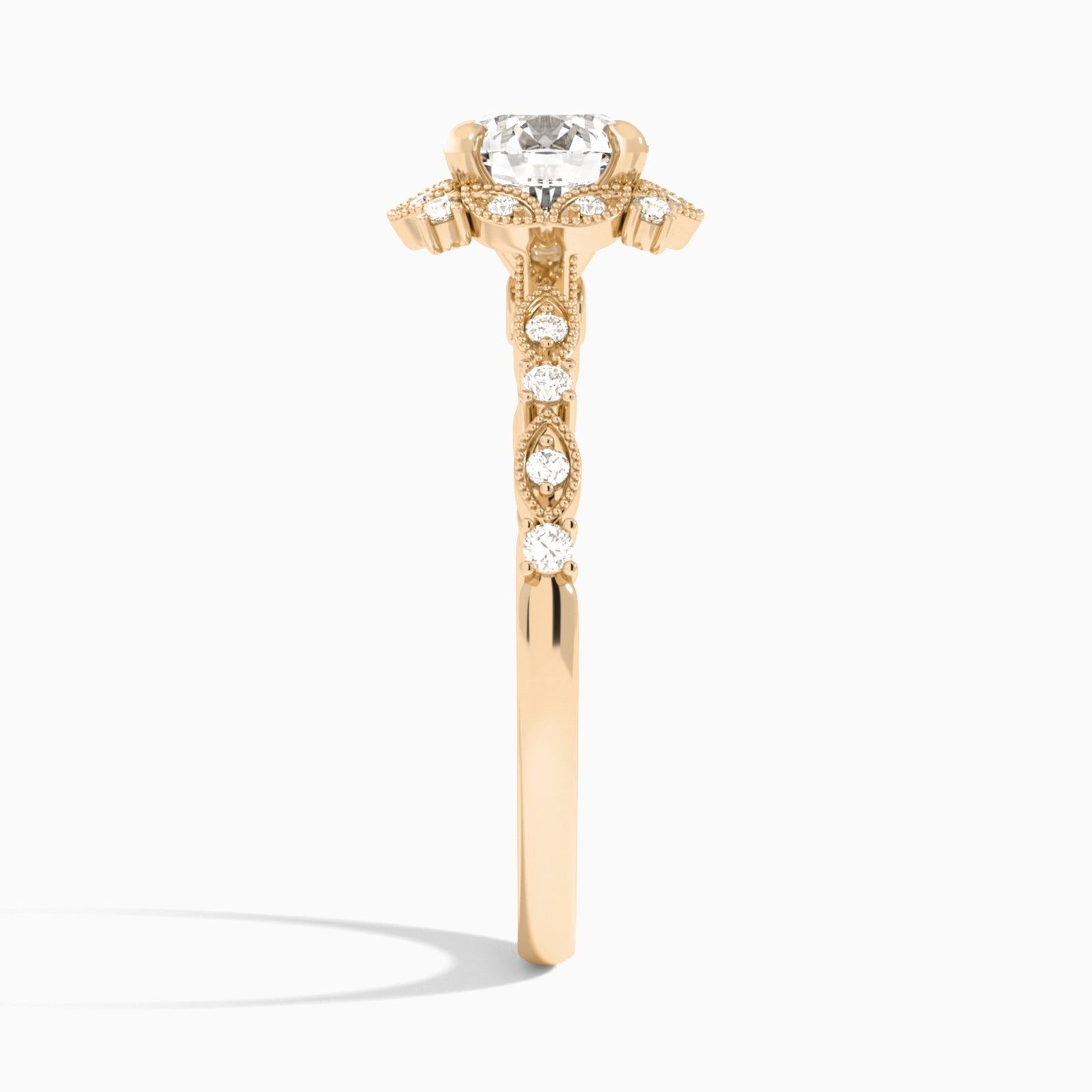 Round Luxe Georgiana Halo Engagement Diamond Ring In 14K Rose Gold, Side View