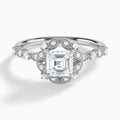 Asscher Luxe Georgiana Halo Engagement Diamond Ring In 18K White Gold - Lucenjuri