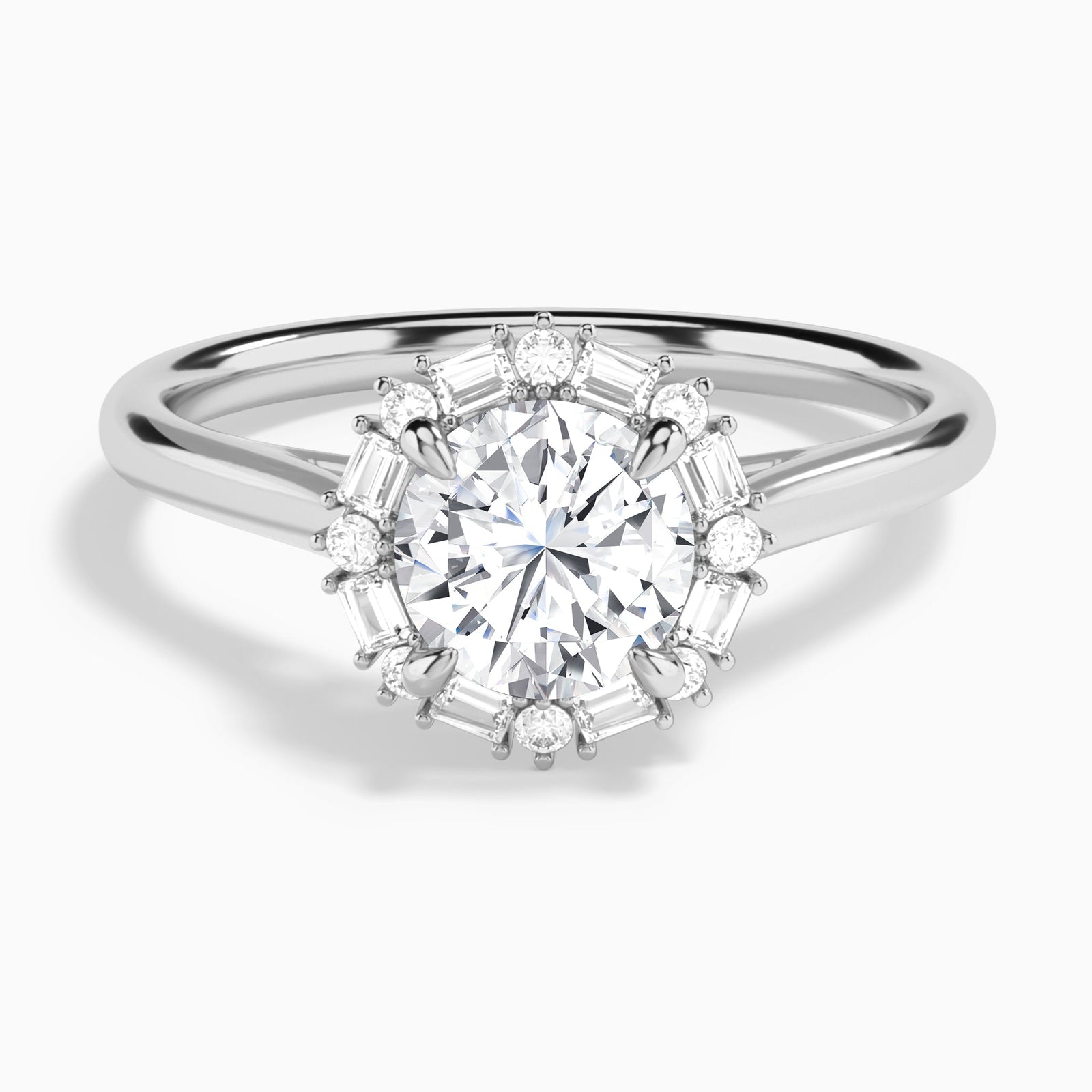 Round Octagon Baguette Halo Lab Diamond Engagement Ring In Platinum - Lucenjuri