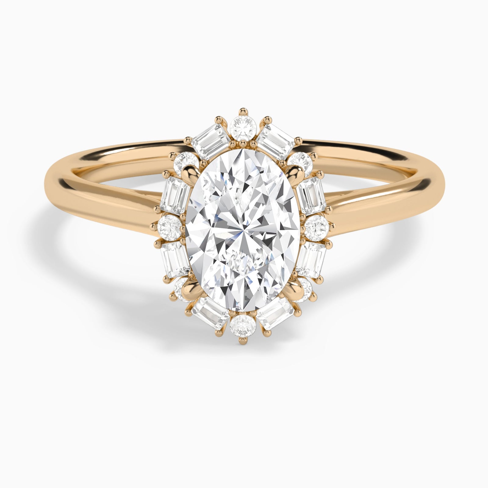 Oval Octagon Baguette Halo Lab Diamond Engagement Ring In 14K Rose Gold - Lucenjuri