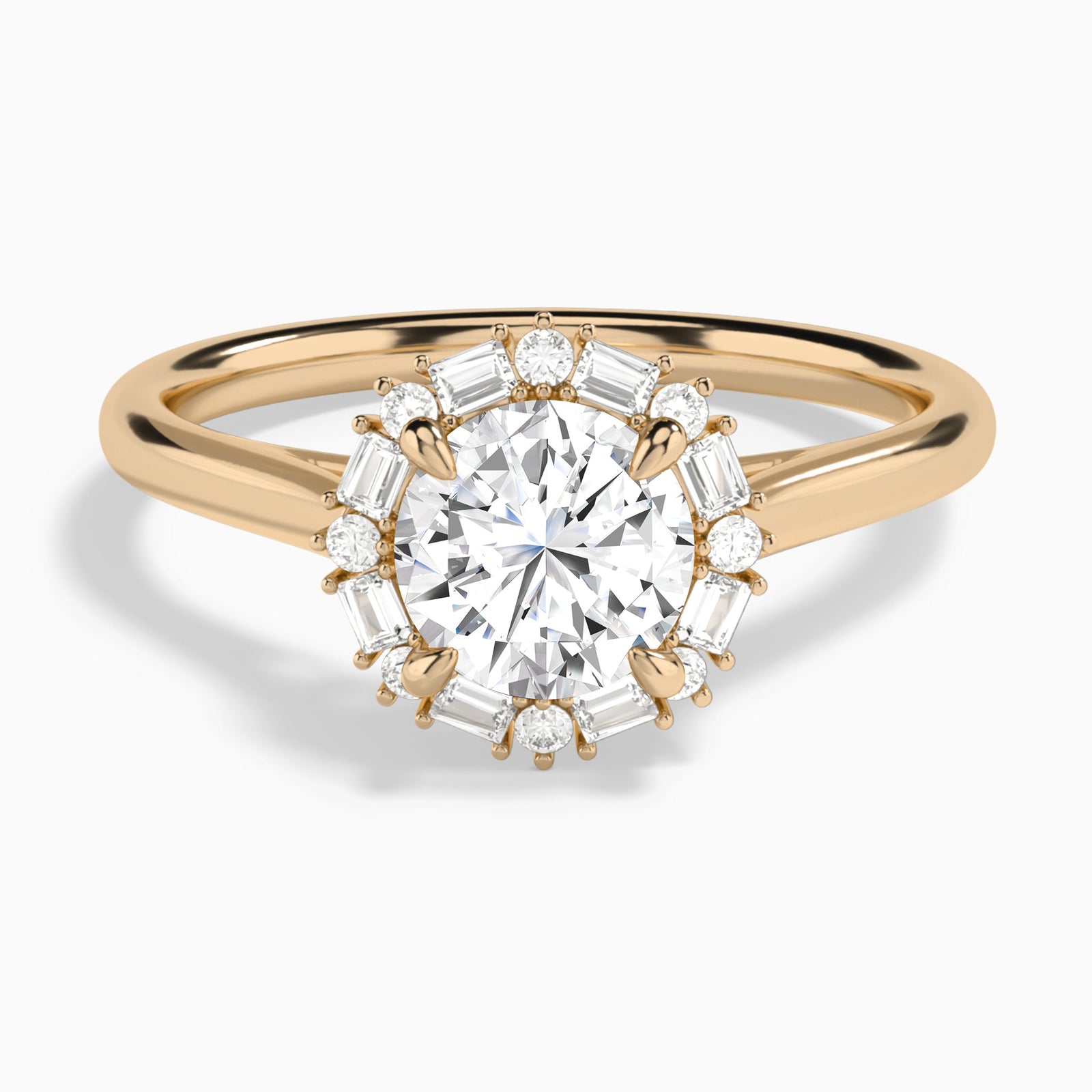 Round Octagon Baguette Halo Lab Diamond Engagement Ring In 14K Rose Gold - Lucenjuri