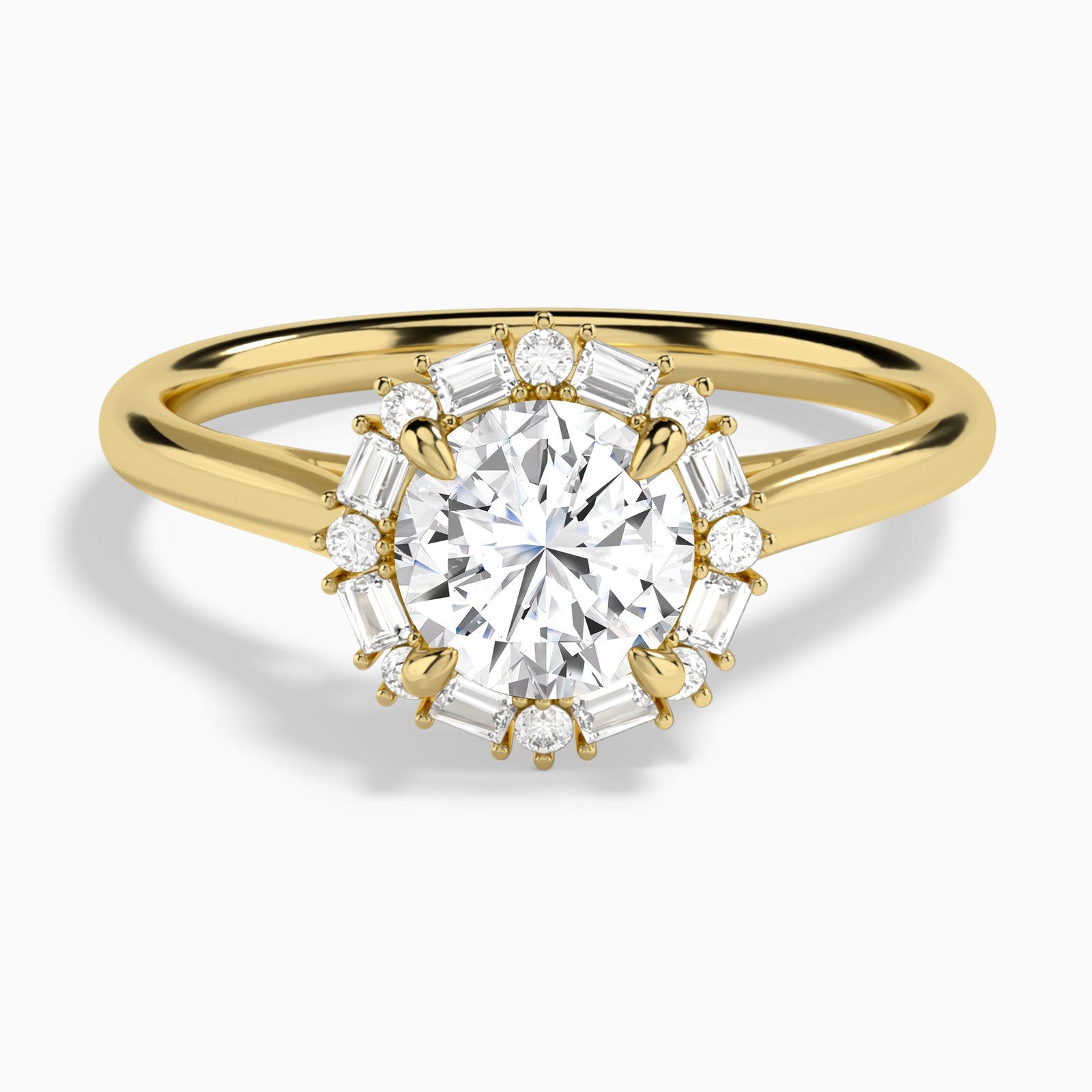 Round Octagon Baguette Halo Lab Diamond Engagement Ring In 18K Yellow Gold - Lucenjuri