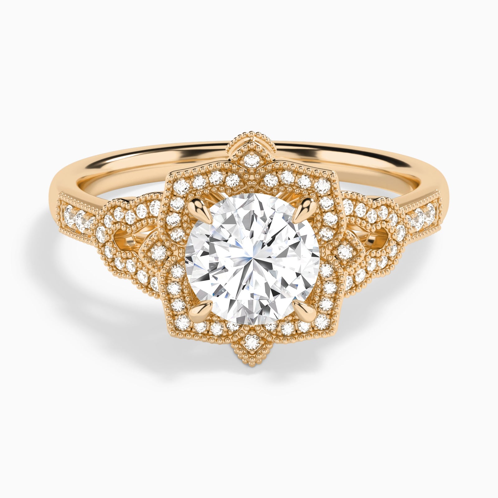 Round Luxe Ceriser Halo Lab Diamond Engagement Ring In 14K Rose Gold - Lucenjuri