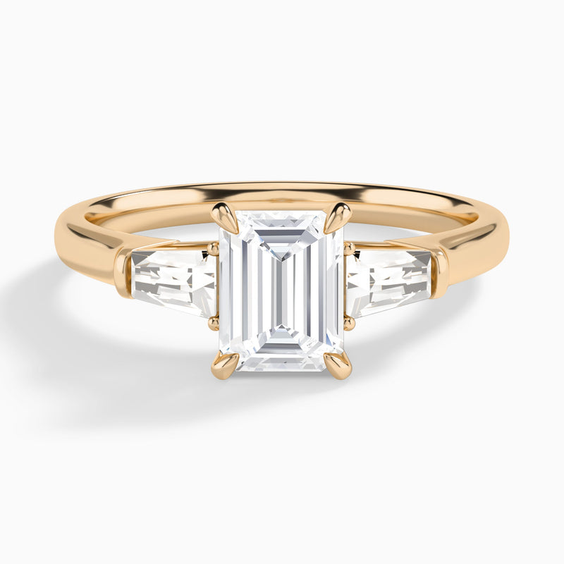 Emerald Timeless Trinity Lab Diamond Engagement Ring In 14K Rose Gold - Lucenjuri